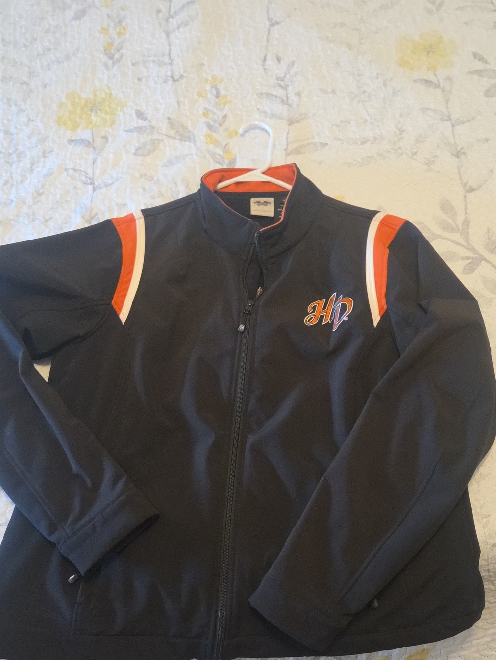 HP Black Bomber Jacket with Orange and White Shoulder Stripes